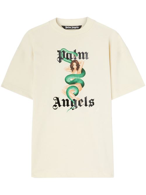 Cream white crew neck t-shirt PALM ANGELS | PMAA001S25JER0070B10